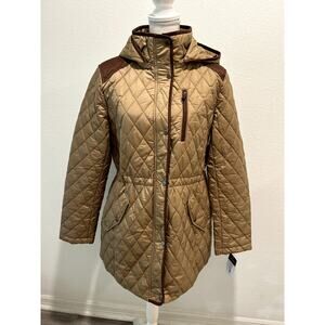 Lauren Ralph Lauren Women's Faux-Leather-Trim Water-Resistant Quilted Jacket New